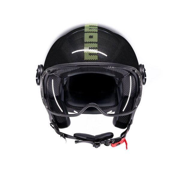 Momo Design Casco moto jet FGTR CLASSIC Stripes E2206 Nero glitter / giallo fluo Ref. 21184A7029_020_STRIPESGLITTERBLACK/YELFLU-XS