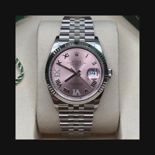 Rolex Datejust36 NEW 2026 Pink Roman Diamond 6 9 Dial Stainless Steel Fluted Jubilee Bracelet Ref. 126234