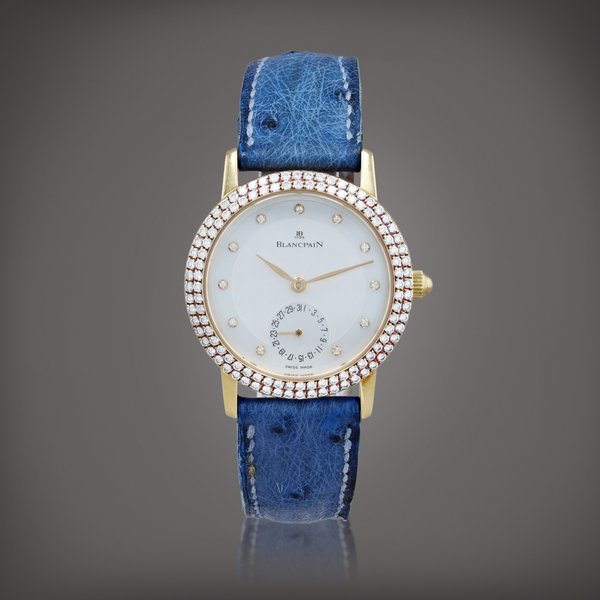 Blancpain Villeret, N°1    Montre bracelet en or jaune sertie de diamants avec date |  Yellow gold diamond-set wristwatch with date    Vers 2003 |  Circa 2003