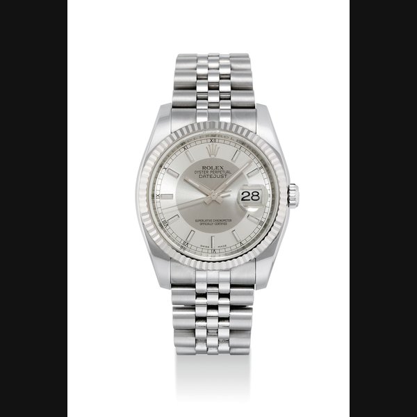 ROLEX. A STAINLESS STEEL AND WHITE GOLD AUTOMATIC WRISTWATCH WITH SWEEP CENTRE SECONDS, DATE AND BRACELET SIGNED ROLEX, OYSTER PERPETUAL, DATEJUST MODEL, REF. 116234, CASE NO. Z240669, CIRCA 2007