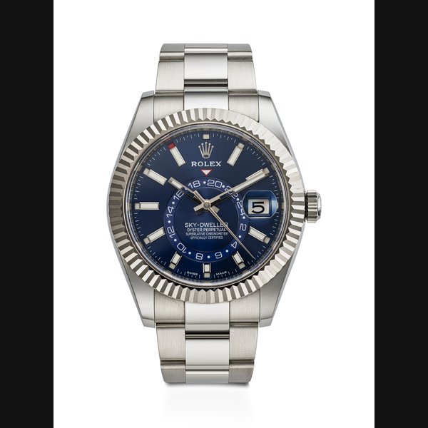 ROLEX, STAINLESS STEEL AND WHITE GOLD ANNUAL CALENDAR DUAL TIME 'SKY-DWELLER', REF. 326934 SERIAL NO: 44C88697
