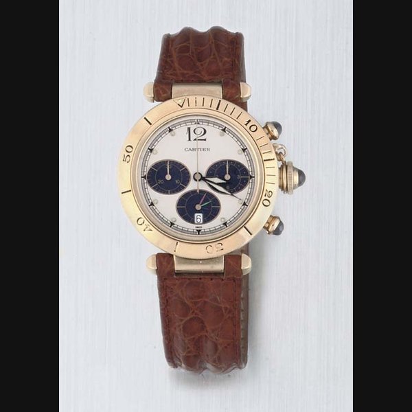 Cartier Cartier. An 18ct Gold Quartz Chronograph Water Resistant Wristwatch with date Indication SIGNED CARTIER, PASHA, CASE NO 1991, CIRCA 1995