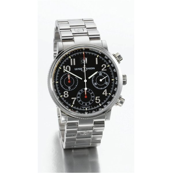 Ulysse Nardin a stainless steel automatic chronograph wristwatch with registers, date and bracelet
circa 2005 marine chronograph