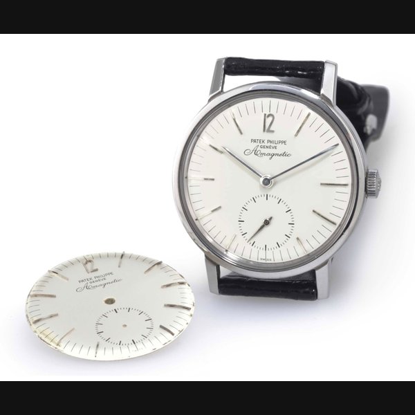 PATEK PHILIPPE. A FINE AND RARE STAINLESS STEEL ANTIMAGNETIC WRISTWATCH WITH ADDITIONAL DIAL SIGNED PATEK PHILIPPE, GENEVE, ANTIMAGNETIC, MOVEMENT NO. 731213, CASE NO. 2618243, REF. 3417, MANUFACTURED IN 1962