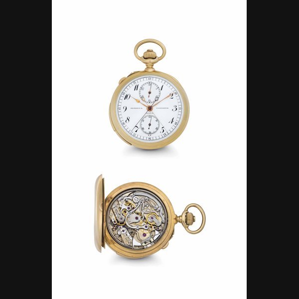 Vacheron Constantin Vacheron Constantin. A Fine and Rare 18k Gold Minute Repeating Openface Keyless Lever Split-Seconds Chronograph Pocket Watch SIGNED VACHERON CONSTANTIN, GENEVE, MOVEMENT NO. 338'815, CASE NO. 207'752, MANUFACTURED IN 1908