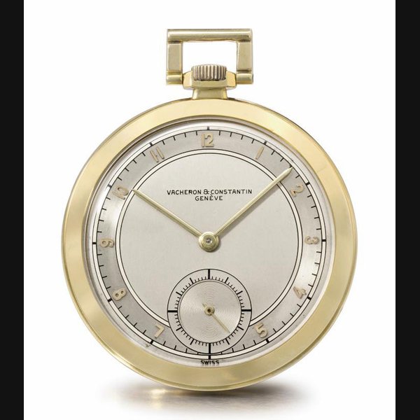Vacheron Constantin. An unusual 14K gold openface keyless lever watch with two-tone silvered dial SIGNED VACHERON CONSTANTIN, GENÈVE, MOVEMENT NO. 439'940, CASE NO. 715'682, CIRCA 1940