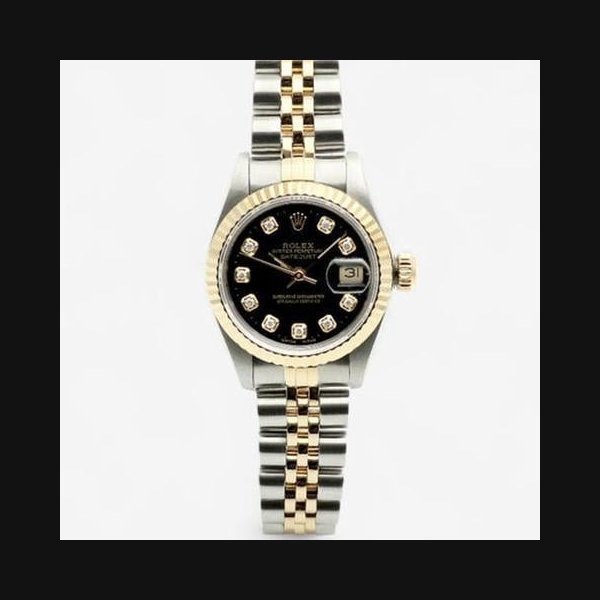 Rolex RolexDatejust 26 Black Dial Women's Combi Watch 69173 Aftersetting Diamond 1995 [U]