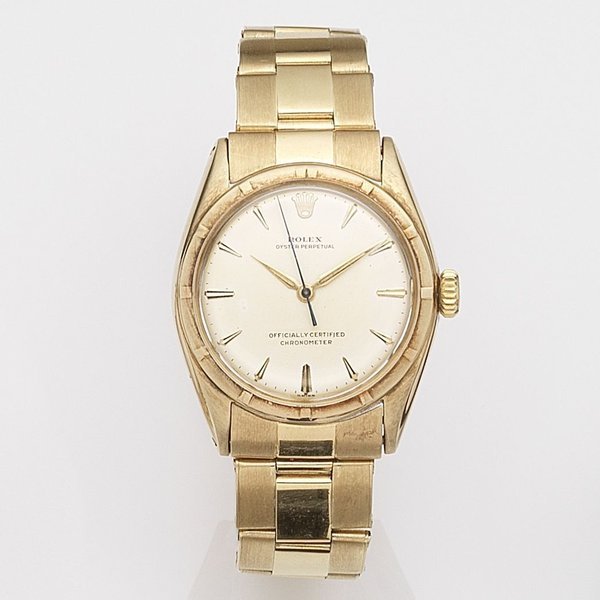 Rolex Rolex. An 18k gold automatic bracelet watch Oyster Perpetual, Ref:6085, Movement No.190**, Circa 1952 · 6085