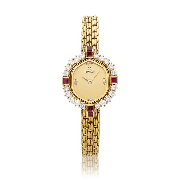 Omega Reference BA8910329 | A yellow gold, diamond and ruby-set bracelet watch, Circa 1988