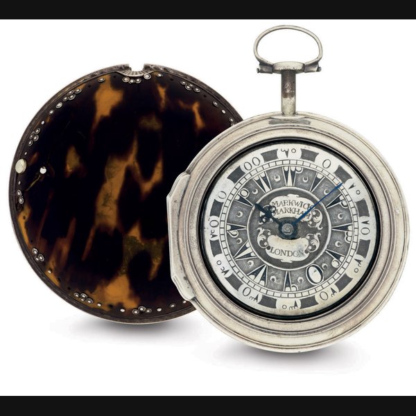 MARKWICK MARKHAM. A SILVER AND TORTOISESHELL TRIPLE CASE VERGE WATCH MADE FOR THE TURKISH MARKET SIGNED MARKWICK MARKHAM, LONDON, MOVEMENT NO. 2339, CIRCA 1765
