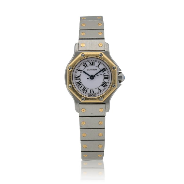Cartier Santos  Stainless steel and yellow gold wristwatch with bracelet  Circa 2000