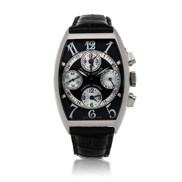 Franck Muller CHRONO BANKER, REF 7850 CC MB WHITE GOLD TRIPLE TIME ZONE CHRONOGRAPH WRISTWATCH WITH DATE CIRCA 2008