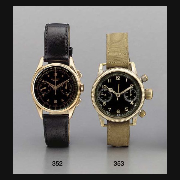 Longines. An 18K pink gold chronograph wristwatch with pulsemeter and black dial SIGNED LONGINES, CIRCA 1959