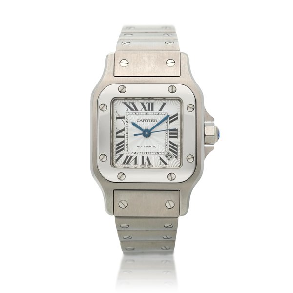 Cartier Reference 2423 Santos Galbée  A stainless steel automatic square shaped wristwatch with date and bracelet, Circa 2005