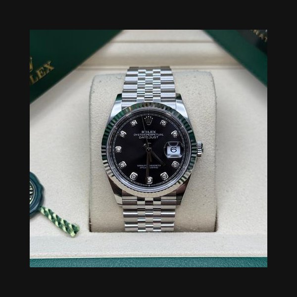 Rolex Datejust36 Black Diamond Dial Stainless Steel Fluted Bezel Jubilee Bracelet Ref. 126234