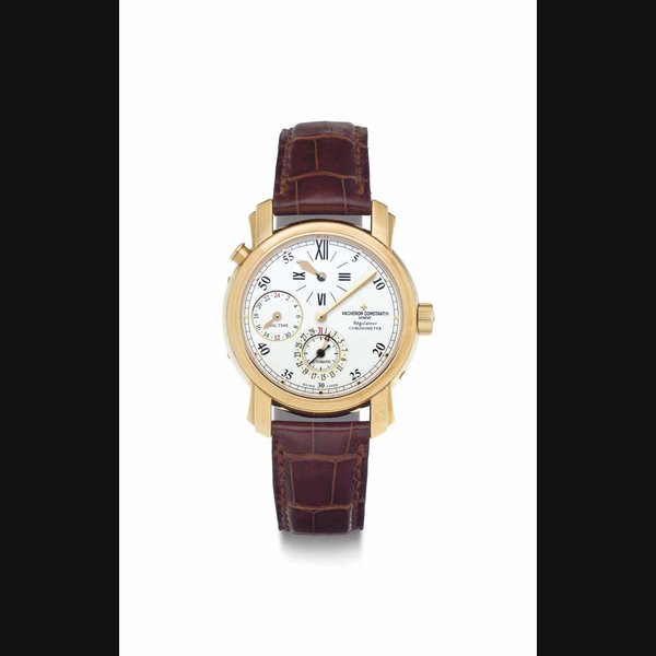 Vacheron Constantin Vacheron Constantin. A Fine 18k Gold Automatic Dual Time Regulator Dial Wristwatch with Date SIGNED VACHERON CONSTANTIN, GENEVE, RÉGULATEUR CHRONOMETER, MALTE MODEL, REF. 42005, MOVEMENT NO. 909'692, CASE NO. 733'294, MANUFACTURED IN 2001
