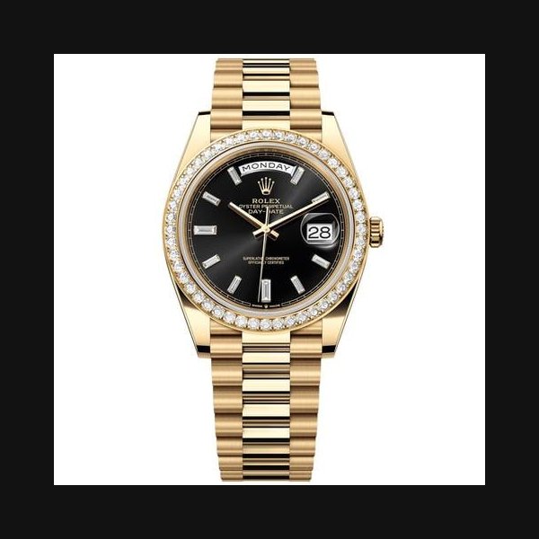 Rolex Rolex Day-Date40 President Yellow Gold Diamond Bezel Baguette Black Dial 228348, Price & Market Data