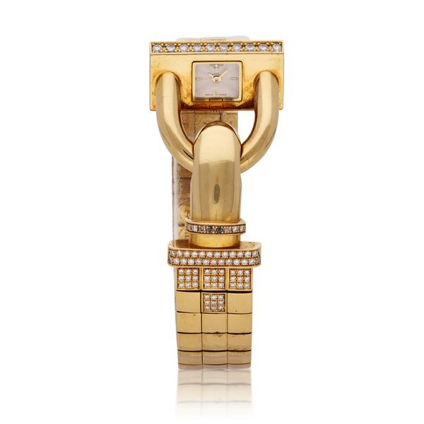 Van Cleef & Arpels Cadenas | A yellow gold and diamond set interlocking mesh bracelet watch, Circa 2005