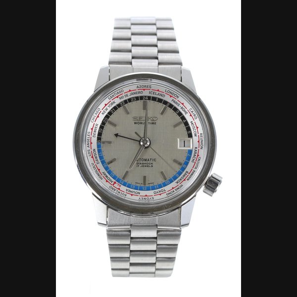 Seiko World Time automatic stainless steel gentleman's wristwatch, Ref. 6217-7000