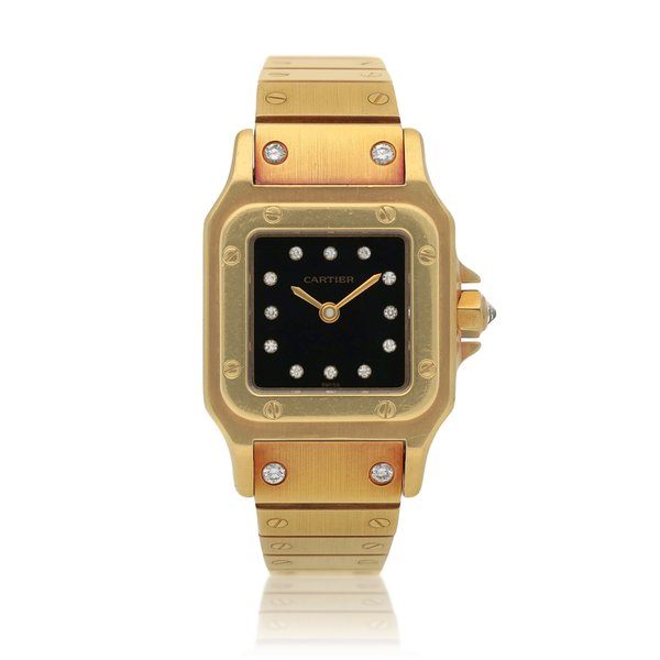 Cartier Santos  Yellow gold and diamond-set wristwatch with bracelet   Circa 1990