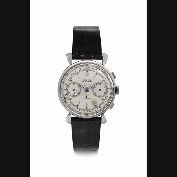 Rolex Rolex. A Fine Stainless Steel Chronograph Wristwatch SIGNED ROLEX, CHRONOGRAPH, ANTI-MAGNETIC, REF. 4099, CASE NO. 583'180, CIRCA 1945
