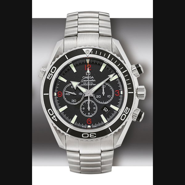 OMEGA, SEAMASTER PLANET OCEAN STAINLESS STEEL AUTOMATIC CHRONOMETER CHRONOGRAPH WRISTWATCH WITH DATE DISPLAY AND BRACELET CIRCA 2007