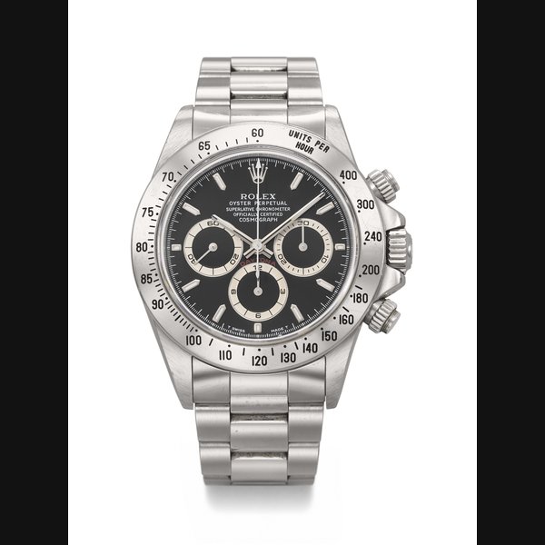 ROLEX. A COVETED AND ATTRACTIVE STAINLESS STEEL AUTOMATIC CHRONOGRAPH WRISTWATCH WITH BRACELET DAYTONA MODEL, REF. 16520, CASE NO. T696585, CIRCA 1996