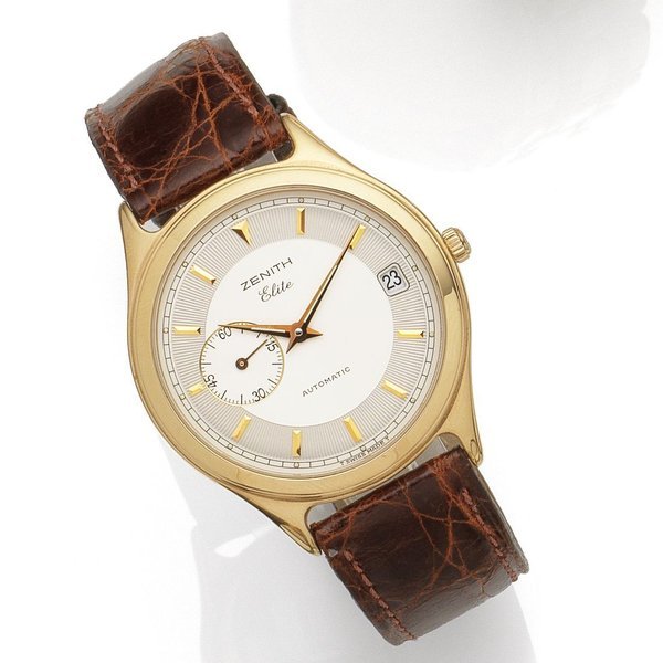 Zenith Zenith. An 18K rose gold automatic calendar wristwatch Elite, Case No.170040680, Movement No.42941, Sold 31st June 2003