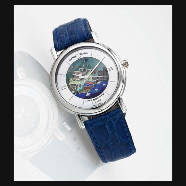 ULYSSE NARDIN. A FINE AND RARE LIMITED EDITION PLATINUM AUTOMATIC WRISTWATCH WITH CENTER SECONDS AND CLOISONNÉ ENAMEL DIAL SIGNED ULYSSE NARDIN, "SAN MARCO HMS BOUNTY", NO. 3/5 PT, REF. 139-70-9, CIRCA 1997