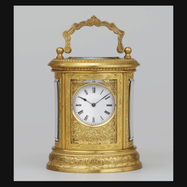 A French miniature engraved gilt-brass eight day carriage timepiece DROCOURT, NO.8236. CIRCA 1880