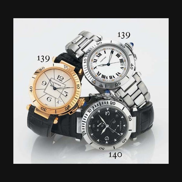 CARTIER. A STAINLESS STEEL AUTOMATIC WRISTWATCH WITH CENTER SECONDS, DATE, 24 HOURS AND POWER RESERVE SIGNED CARTIER, "PASHA", NO. 2388.859816CD, CIRCA 2002